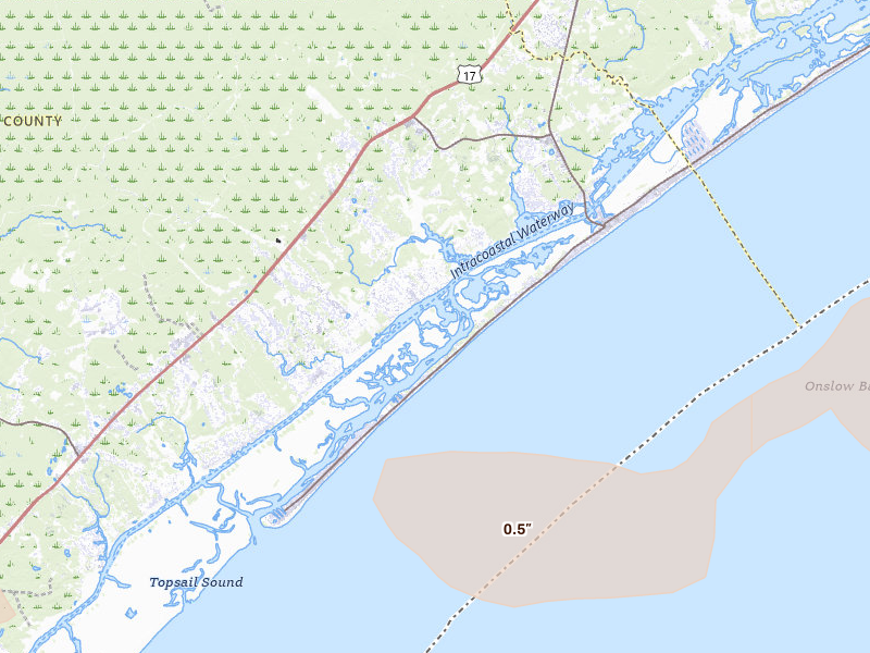 Radar-estimated hail-size map of the storm over Holly Ridge, NC