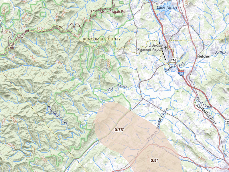 Radar-estimated hail-size map of the storm over Horse Shoe, NC