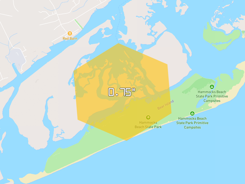 Hail map of Hubert, NC on Jun 28, 2026, hail up to 0.75"