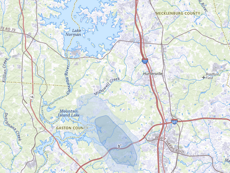 NEXRAD radar-signature map of the hail over Huntersville, NC