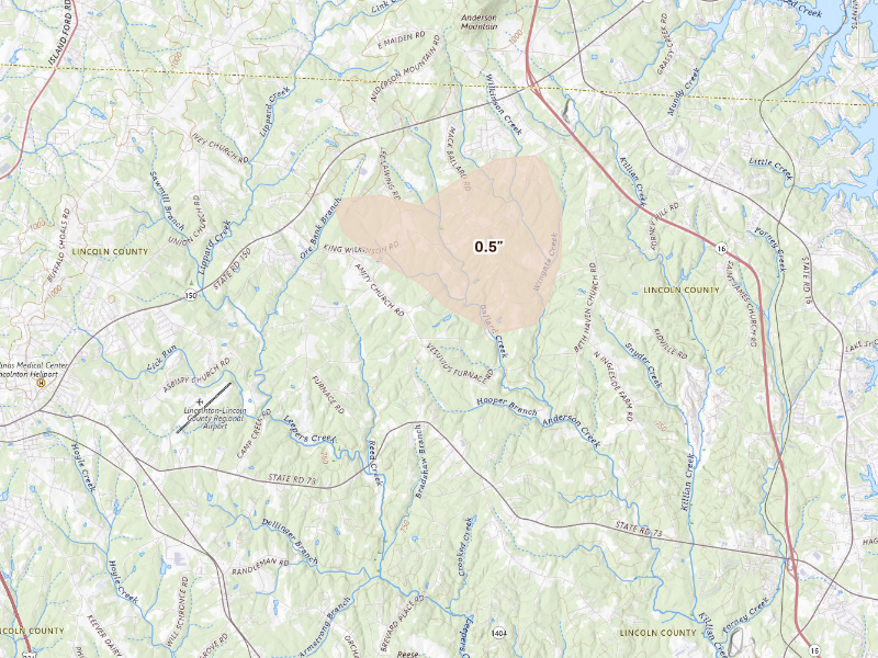 Radar-estimated hail-size map of the storm over Iron Station, NC