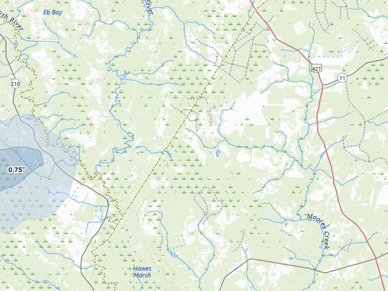 NEXRAD radar-signature map of the hail storm over Ivanhoe, NC on Jul 5, 2026