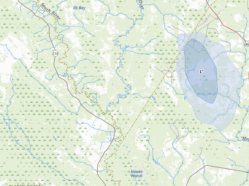 NEXRAD radar-signature map of the hail storm over Ivanhoe, NC on Aug 16, 2026
