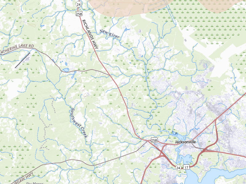 Radar-estimated hail-size map of the storm over Jacksonville, NC on Jul 10, 2026
