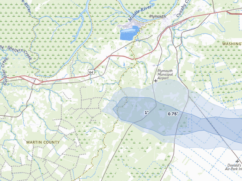 NEXRAD radar-signature map of the hail storm over Jamesville, NC on Jun 27, 2026