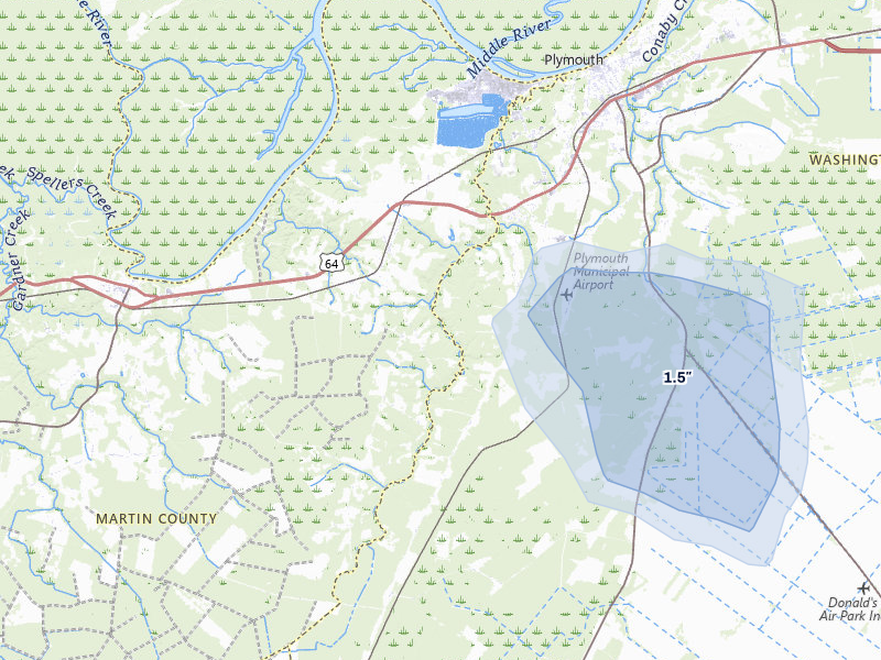 NEXRAD radar-signature map of the hail storm over Jamesville, NC on Jul 6, 2026