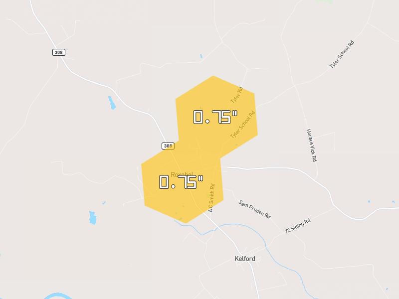Hail map of Kelford, NC on Jul 8, 2026, hail up to 0.75"