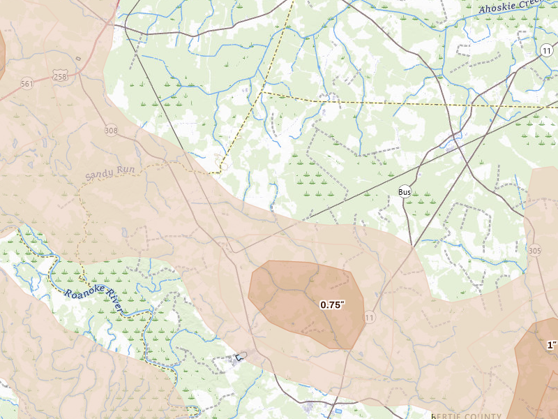 Radar-estimated hail-size map of the storm over Kelford, NC
