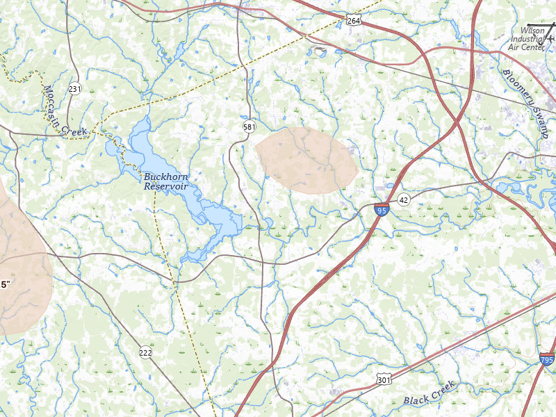 Radar-estimated hail-size map of the storm over Kenly, NC on Sep 5, 2026