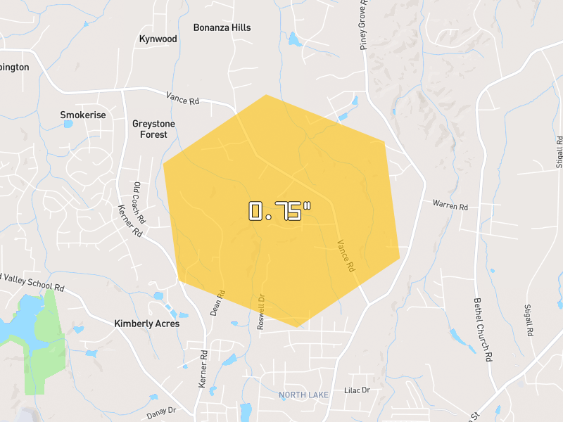 Hail map of Kernersville, NC on Jul 5, 2026, hail up to 0.75"
