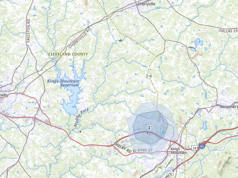 NEXRAD radar-signature map of the hail over Kings Mountain, NC