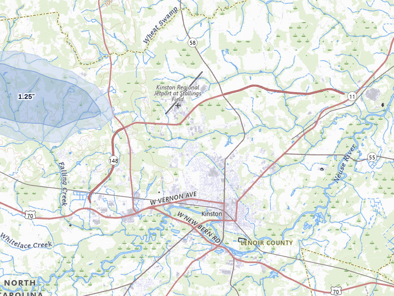 NEXRAD radar-signature map of the hail over Kinston, NC
