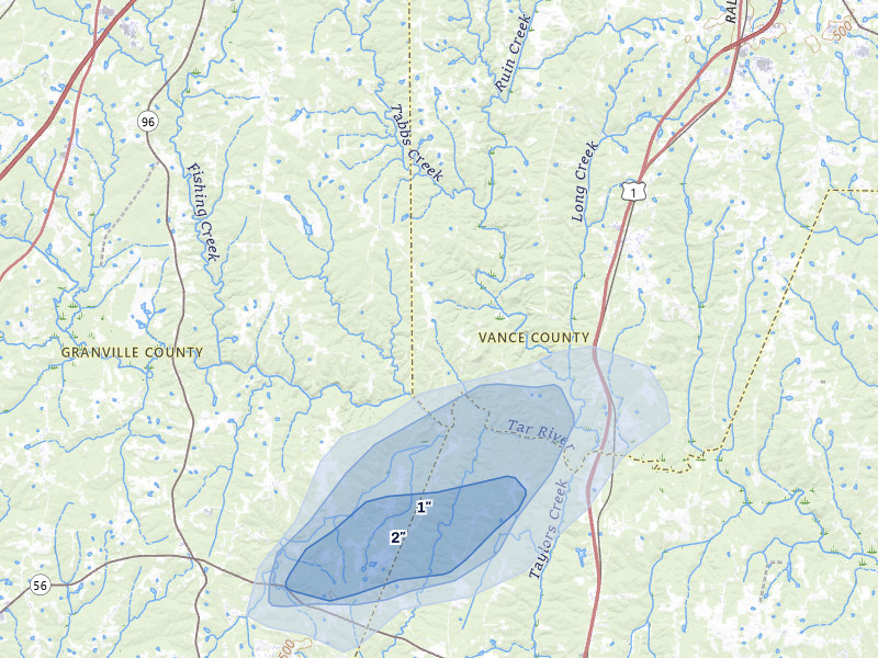 NEXRAD radar-signature map of the hail over Kittrell, NC