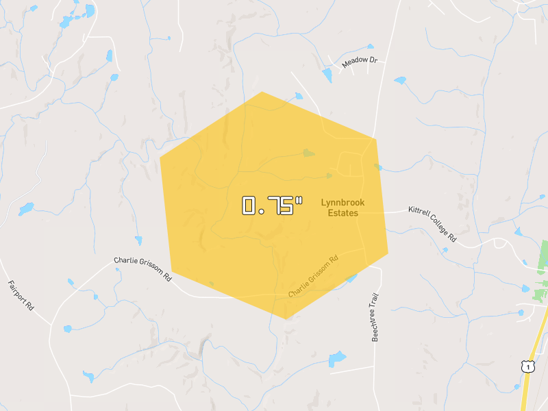 Hail map of Kittrell, NC on Jul 7, 2026, hail up to 0.75"
