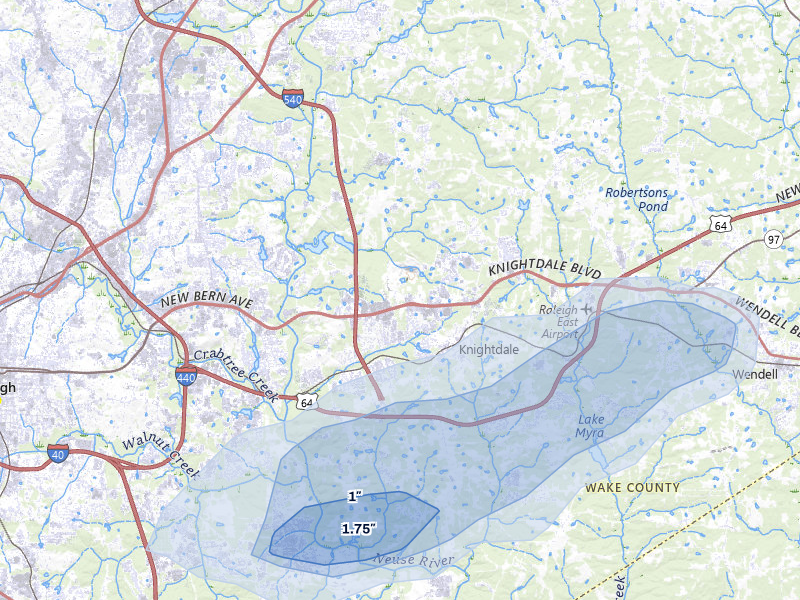 NEXRAD radar-signature map of the hail over Knightdale, NC