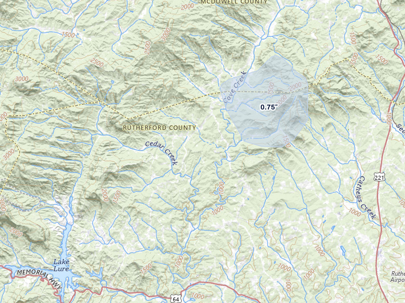 NEXRAD radar-signature map of the hail storm over Lake Lure, NC on Jul 5, 2026