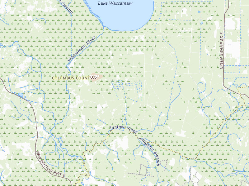 Radar-estimated hail-size map of the storm over Lake Waccamaw, NC on Mar 8, 2026