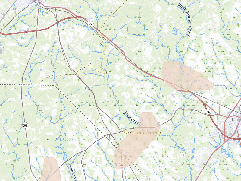Radar-estimated hail-size map of the storm over Laurel Hill, NC on Aug 11, 2026