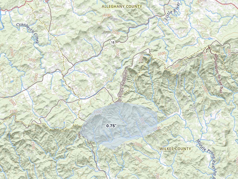 NEXRAD radar-signature map of the hail storm over Laurel Springs, NC on Mar 7, 2026