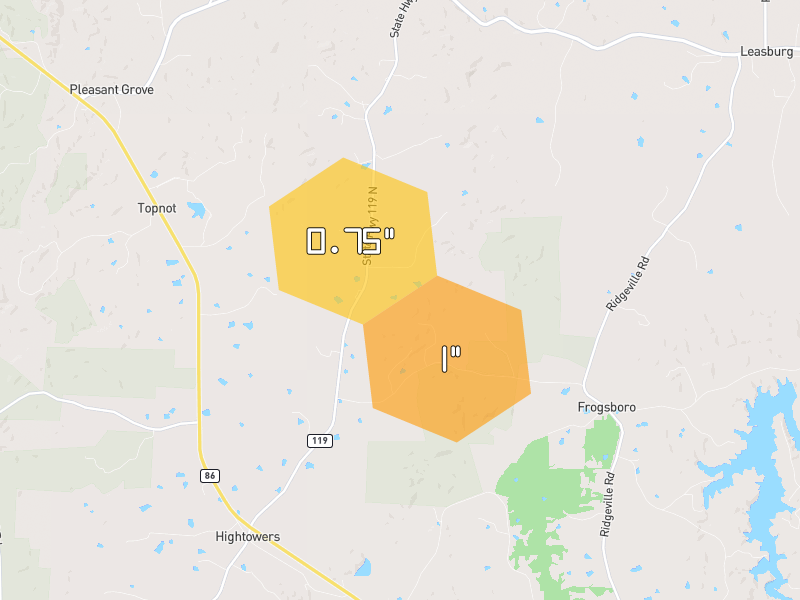 Hail map of Leasburg, NC on Jul 28, 2026, hail up to 1"