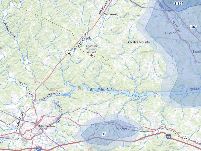 NEXRAD radar-signature map of the hail over Lenoir, NC