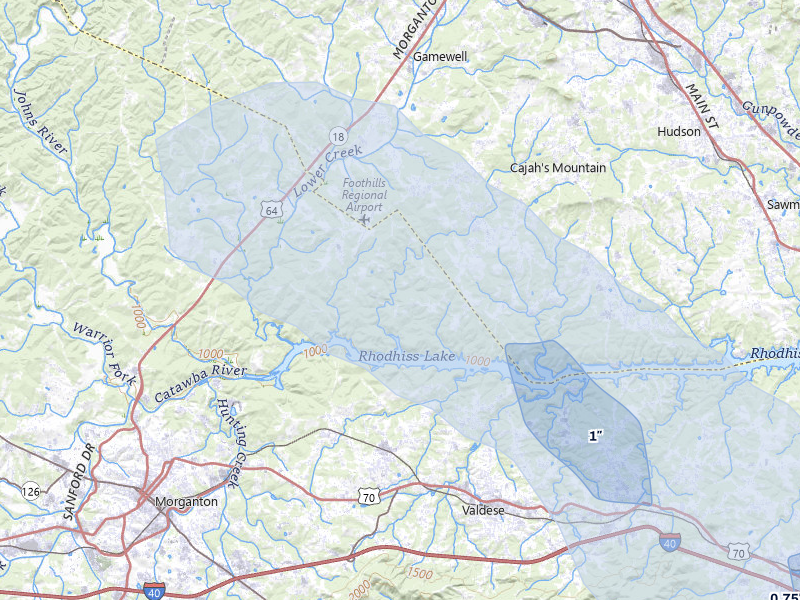 NEXRAD radar-signature map of the hail storm over Lenoir, NC on Jul 28, 2026