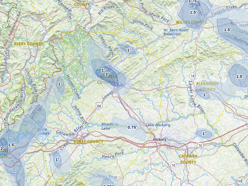NEXRAD radar-signature map of the hail storm over Lenoir, NC on Aug 11, 2026
