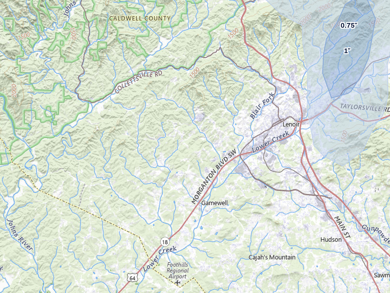 NEXRAD radar-signature map of the hail storm over Lenoir, NC on Aug 28, 2026