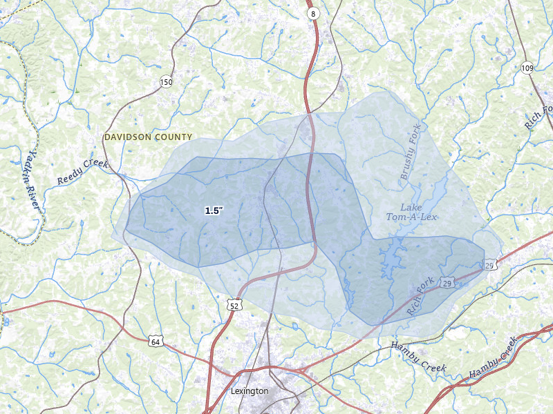 NEXRAD radar-signature map of the hail over Lexington, NC