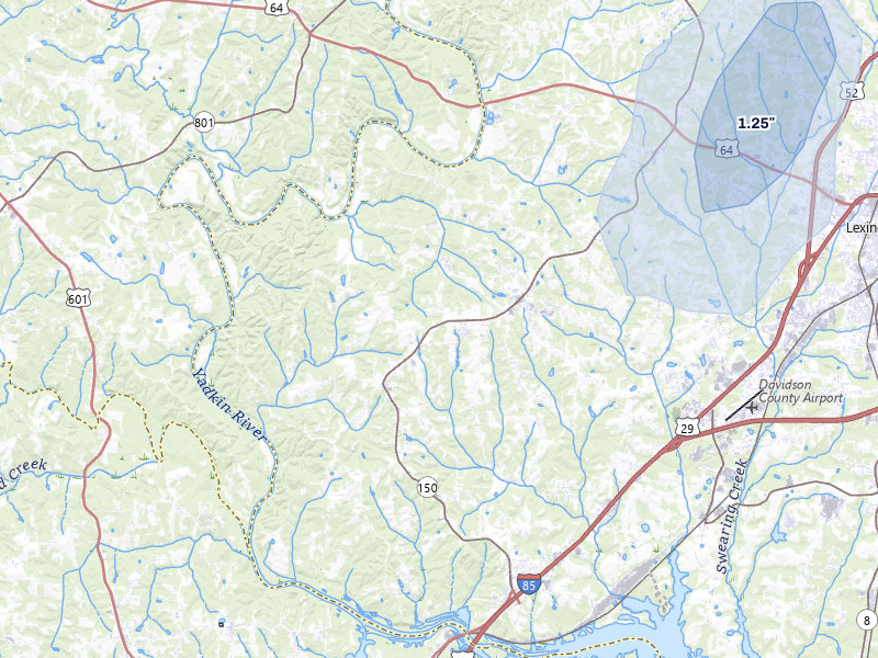 NEXRAD radar-signature map of the hail storm over Lexington, NC on Aug 10, 2026