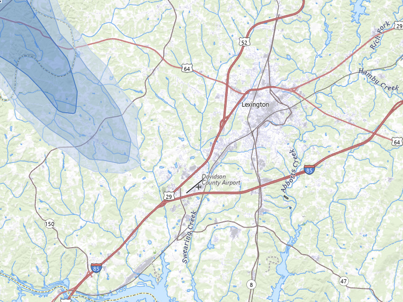 NEXRAD radar-signature map of the hail storm over Lexington, NC on Aug 11, 2026