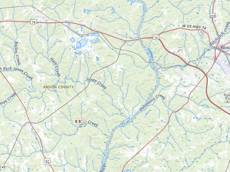 Radar-estimated hail-size map of the storm over Lilesville, NC