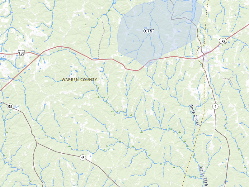 NEXRAD radar-signature map of the hail storm over Littleton, NC on Jul 28, 2026
