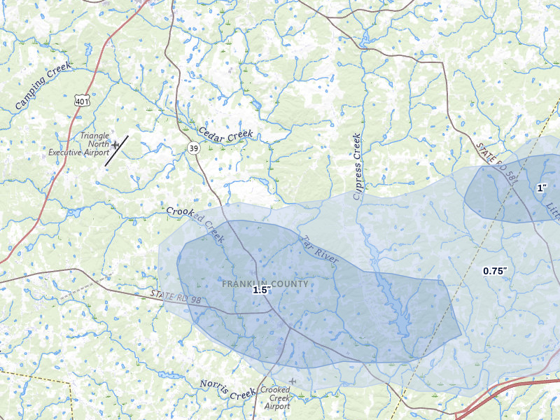 NEXRAD radar-signature map of the hail over Louisburg, NC