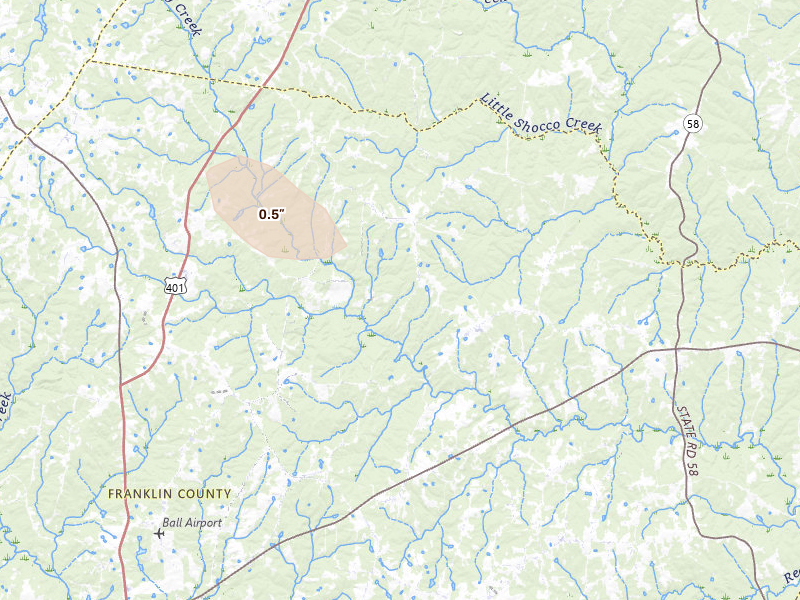 Radar-estimated hail-size map of the storm over Louisburg, NC