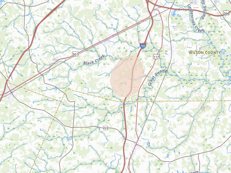 Radar-estimated hail-size map of the storm over Lucama, NC on Jul 6, 2026