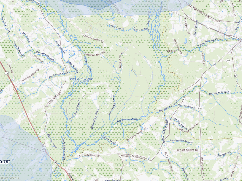 NEXRAD radar-signature map of the hail storm over Lumberton, NC on Sep 5, 2026