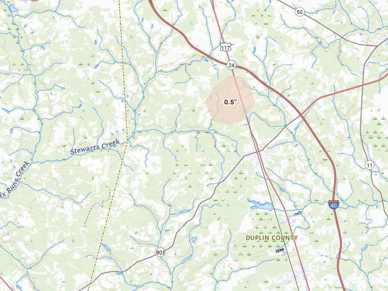 Radar-estimated hail-size map of the storm over Magnolia, NC