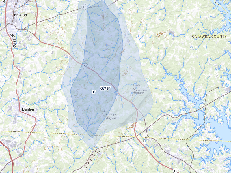 NEXRAD radar-signature map of the hail storm over Maiden, NC on Aug 8, 2026