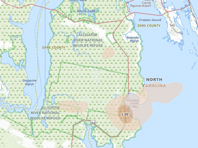 Radar-estimated hail-size map of the storm over Manns Harbor, NC
