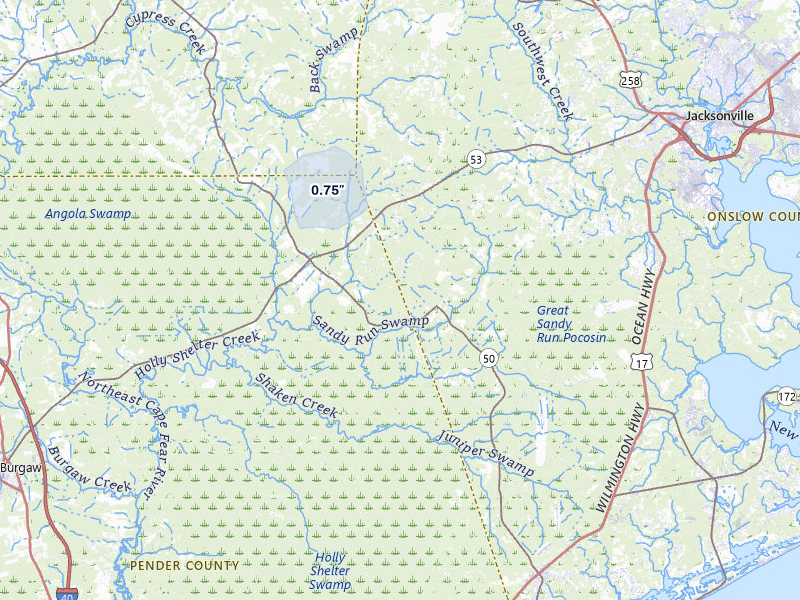 NEXRAD radar-signature map of the hail storm over Maple Hill, NC on May 11, 2026