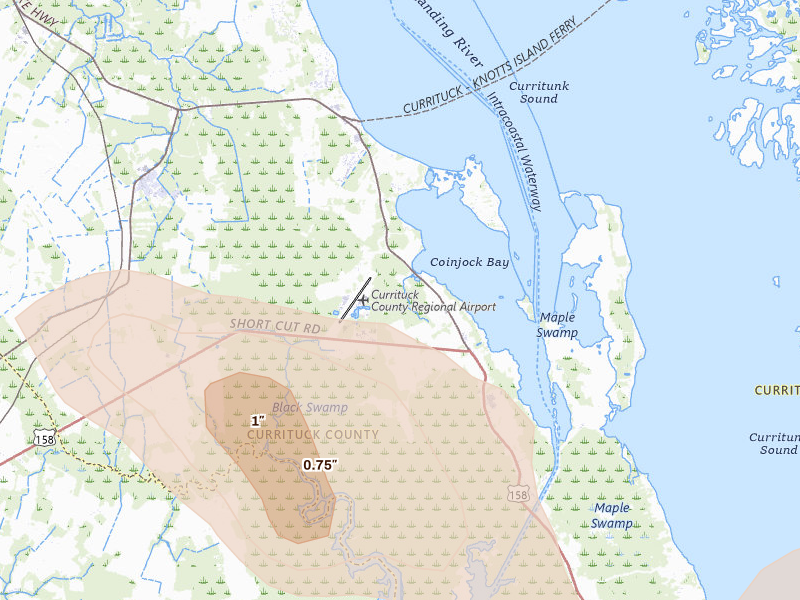 Radar-estimated hail-size map of the storm over Maple, NC on Jul 19, 2026