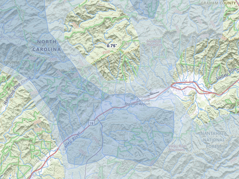 NEXRAD radar-signature map of the hail storm over Marble, NC on Jul 28, 2026