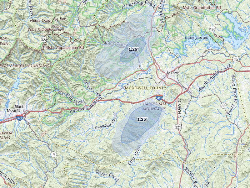 NEXRAD radar-signature map of the hail storm over Marion, NC on Jun 29, 2026