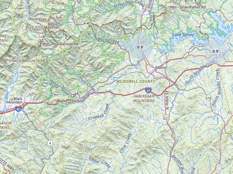NEXRAD radar-signature map of the hail storm over Marion, NC on Jul 3, 2026