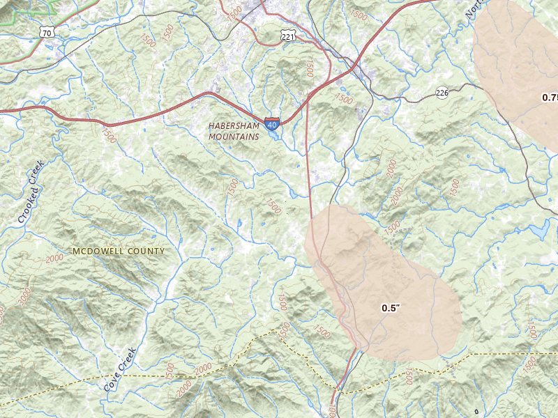 Radar-estimated hail-size map of the storm over Marion, NC