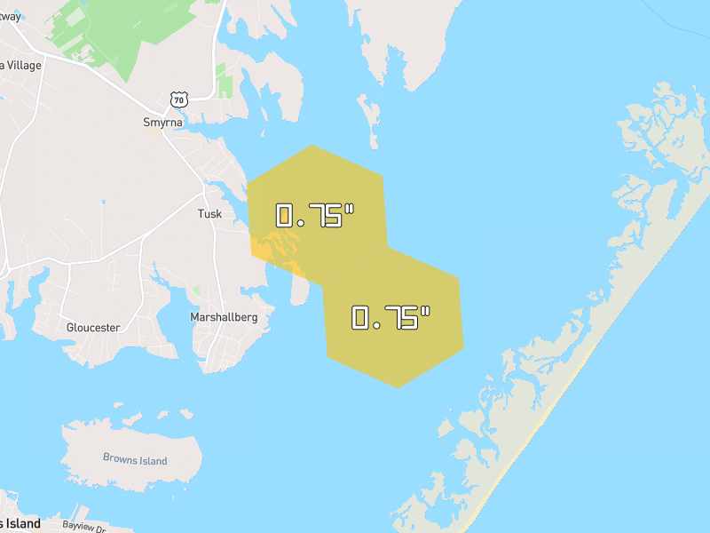 Hail map of Marshallberg, NC on Jul 29, 2026, hail up to 0.75"