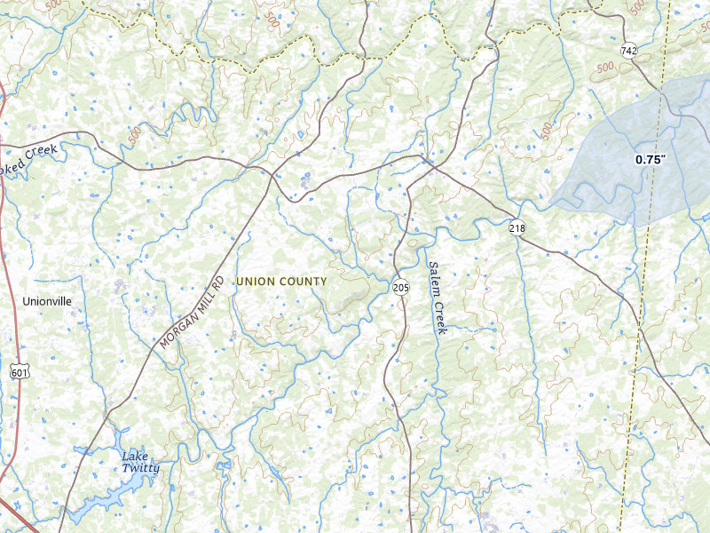 NEXRAD radar-signature map of the hail storm over Marshville, NC on Jul 6, 2026