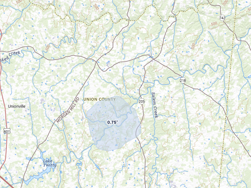 NEXRAD radar-signature map of the hail storm over Marshville, NC on Jul 10, 2026