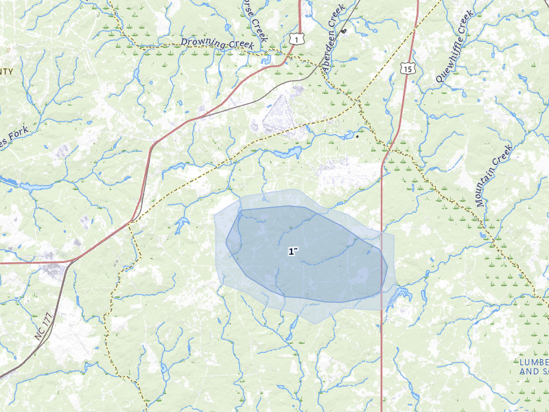 NEXRAD radar-signature map of the hail storm over Marston, NC on Jul 5, 2026